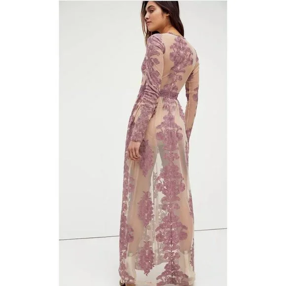 Free People For Love & Lemons Temecula Maxi Sheer Embroidered Dress Size XS - Picture 2 of 4